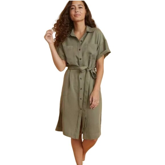 Marine Layer Renata dress Olive green sz medium button closure short sleeve new - Picture 2 of 16